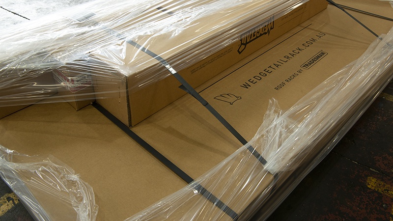 A complete Wedgetail platform roof rack ready for dispatch by road freight.